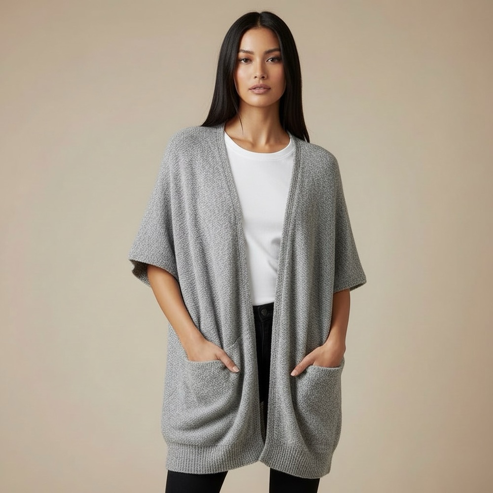 NWT Roots Snowy Fox Oversized Knit Kimono Cardigan. Grey Melange Size S